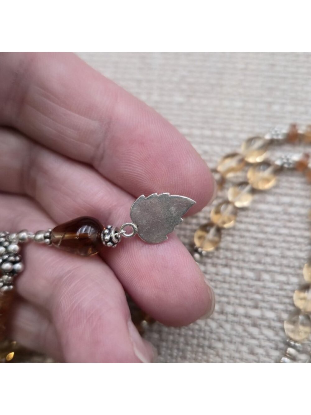 17 Inch Sterling Silver Natural Citrine Carnelian Beaded Necklace B1575 - Picture 5 of 8